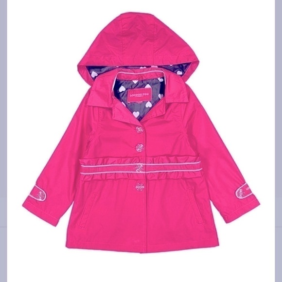 New London Fog Fuchsia Ruffle-belt Raincoat 5-6 - Picture 1 of 8